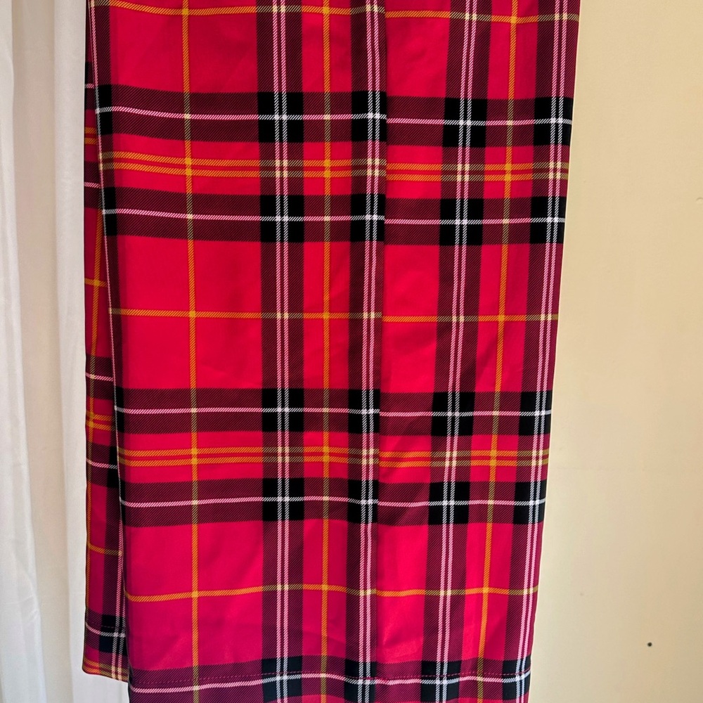 BCBGMaxAzria Red and Yellow Plaid Midi Skirt